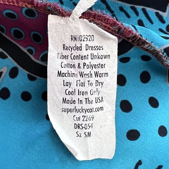 Super Lucky Cat Small Blue Abstract Print Recycled Strapless Mini Dress - Picture 8 of 8